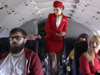 sex clothed A caring stewardess facial